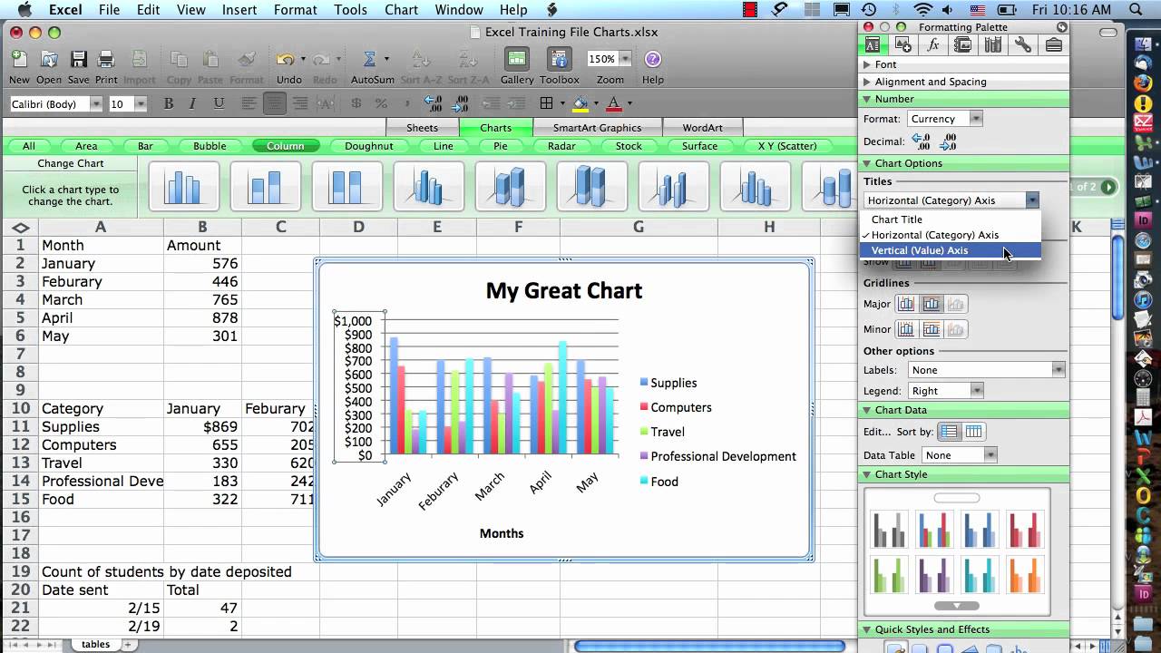 excel for mac total categories